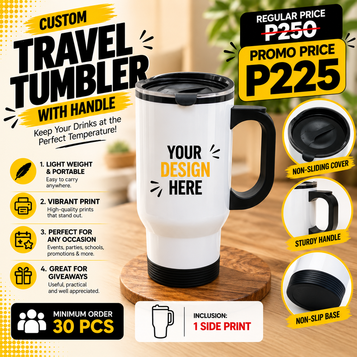 Custom Travel Tumbler With Handle Promo